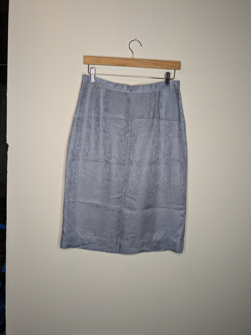 Vintage 100% Silk Light Blue Pencil Skirt Size 10 Petite